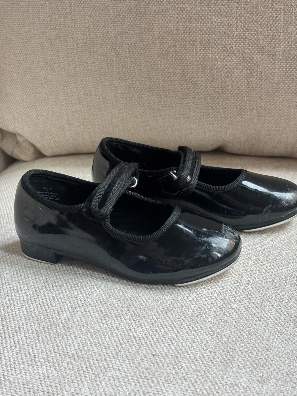 Girls Black Patent Tap Shoes with Hook Strap